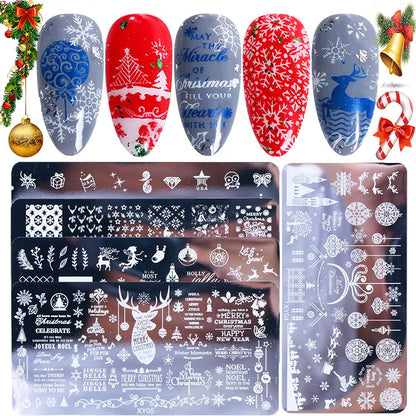 Christmas Nail Stamping Plate Set – Snowflake Santa Reindeer Nail Art Templates for Festive DIY Manicure Designs