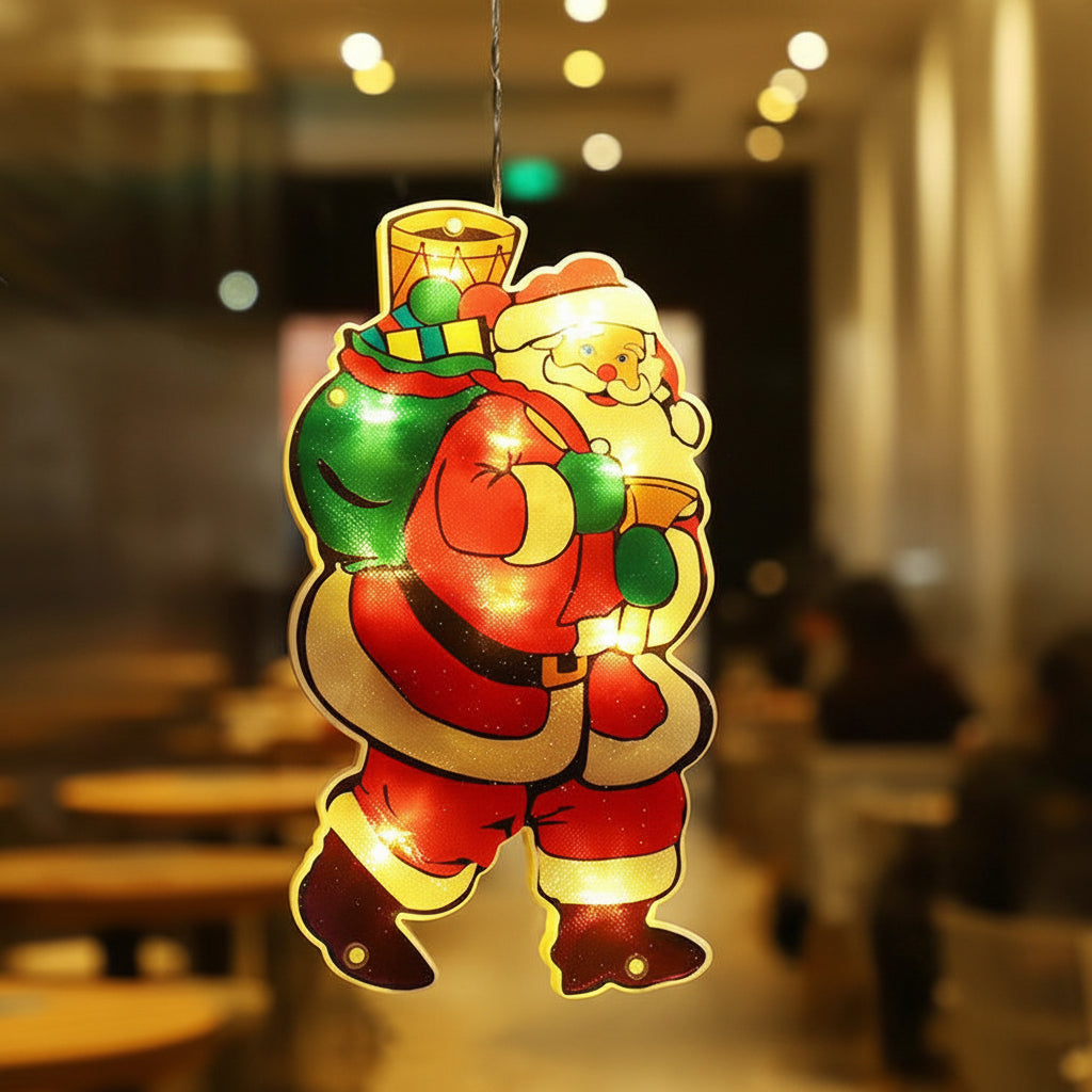Christmas LED Window Lamp – Santa and Snowman Suction Light Decoration for Holiday Windows and New Year Displays