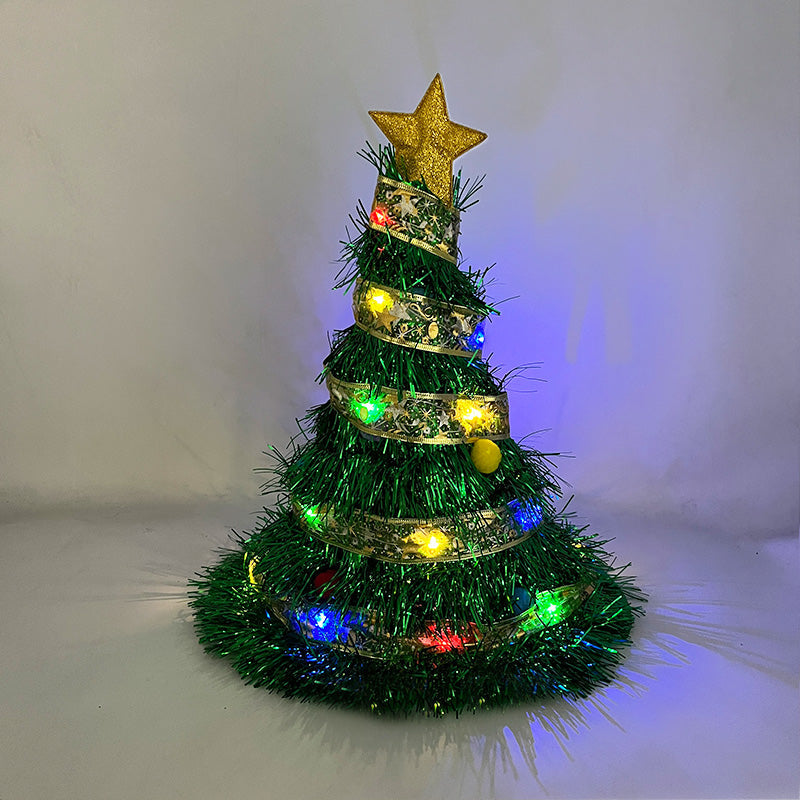 LED Light Up Santa Hat – Glowing Christmas Tree Ribbon Cap for Holiday Parties, Costumes, Photos and Festive Celebrations