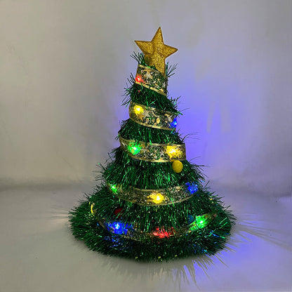 LED Light Up Santa Hat – Glowing Christmas Tree Ribbon Cap for Holiday Parties, Costumes, Photos and Festive Celebrations