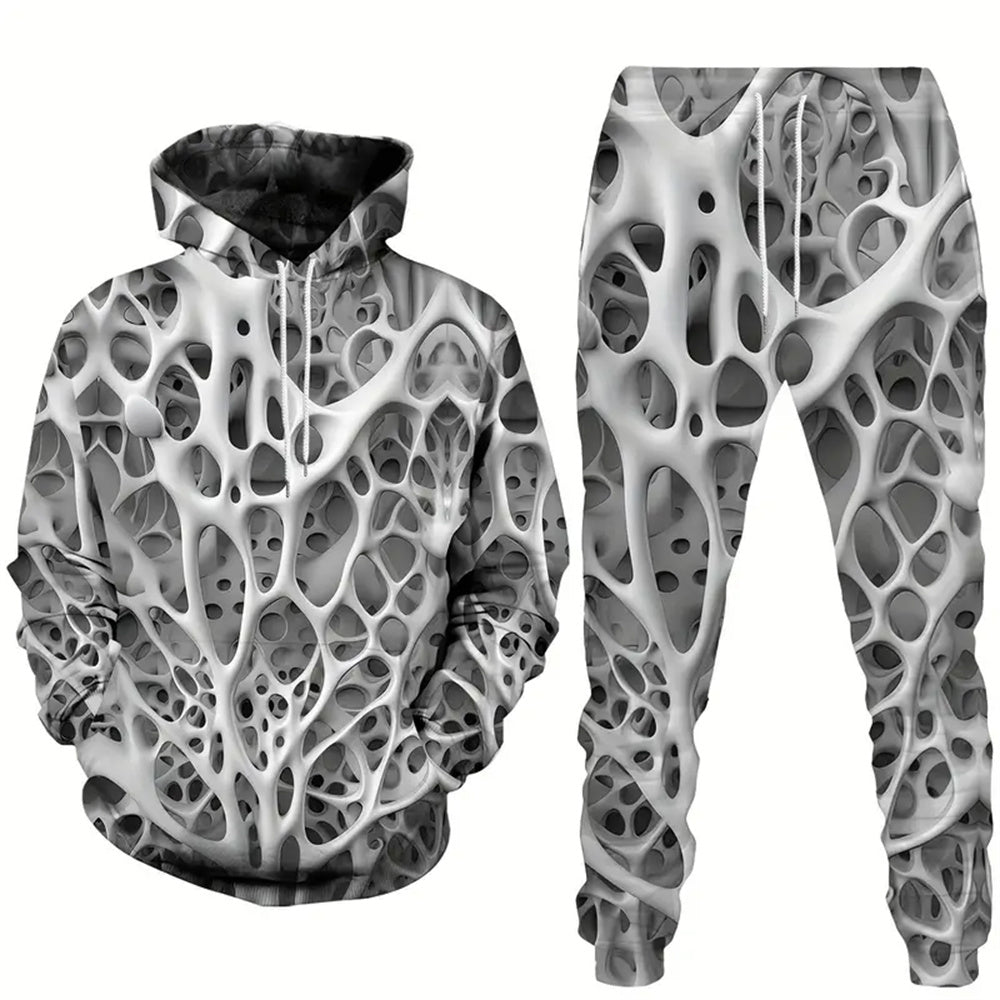 Men's Hoodie Tracksuit Set - Shiny Print Sweatshirt and Jogger Outfit for Sports and Casual Fashion