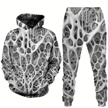 Men's Hoodie Tracksuit Set - Shiny Print Sweatshirt and Jogger Outfit for Sports and Casual Fashion