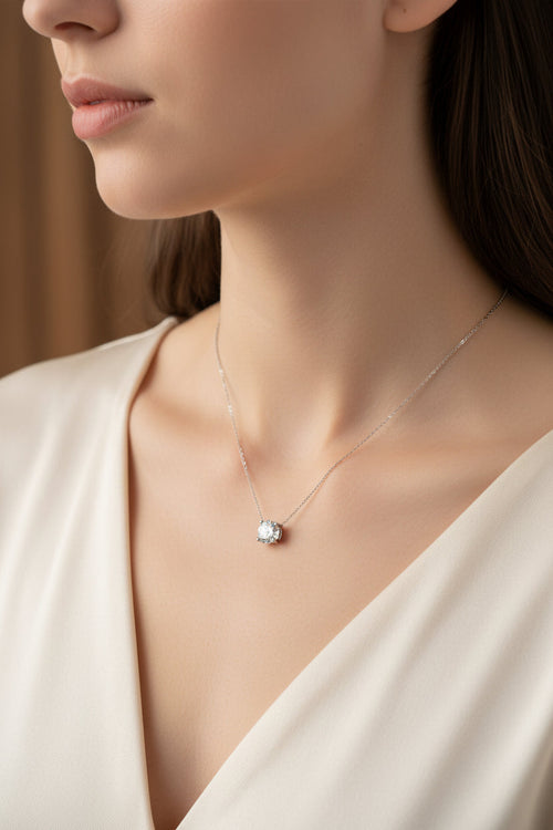 Round Moissanite Pendant Necklace – S925 Sterling Silver 4-Prong Solitaire Diamond-Look Chain for Women, Wedding Jewelry and Elegant GRA-Certified Gifts