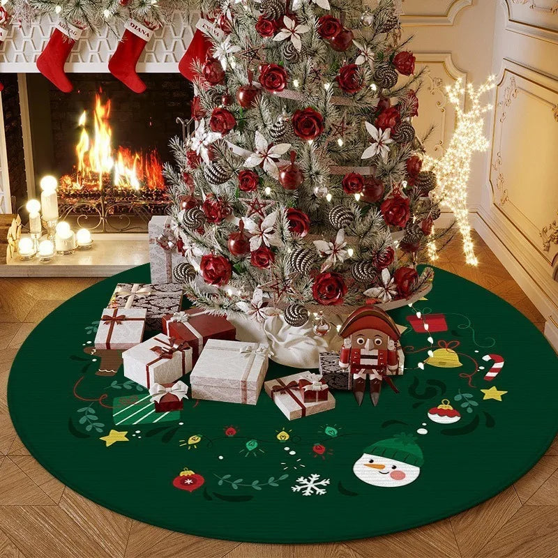 Large Christmas Tree Skirt – 60cm Anti-Slip Elk and Snowflake Holiday Floor Mat for Elegant Christmas Tree Base Home Decoration