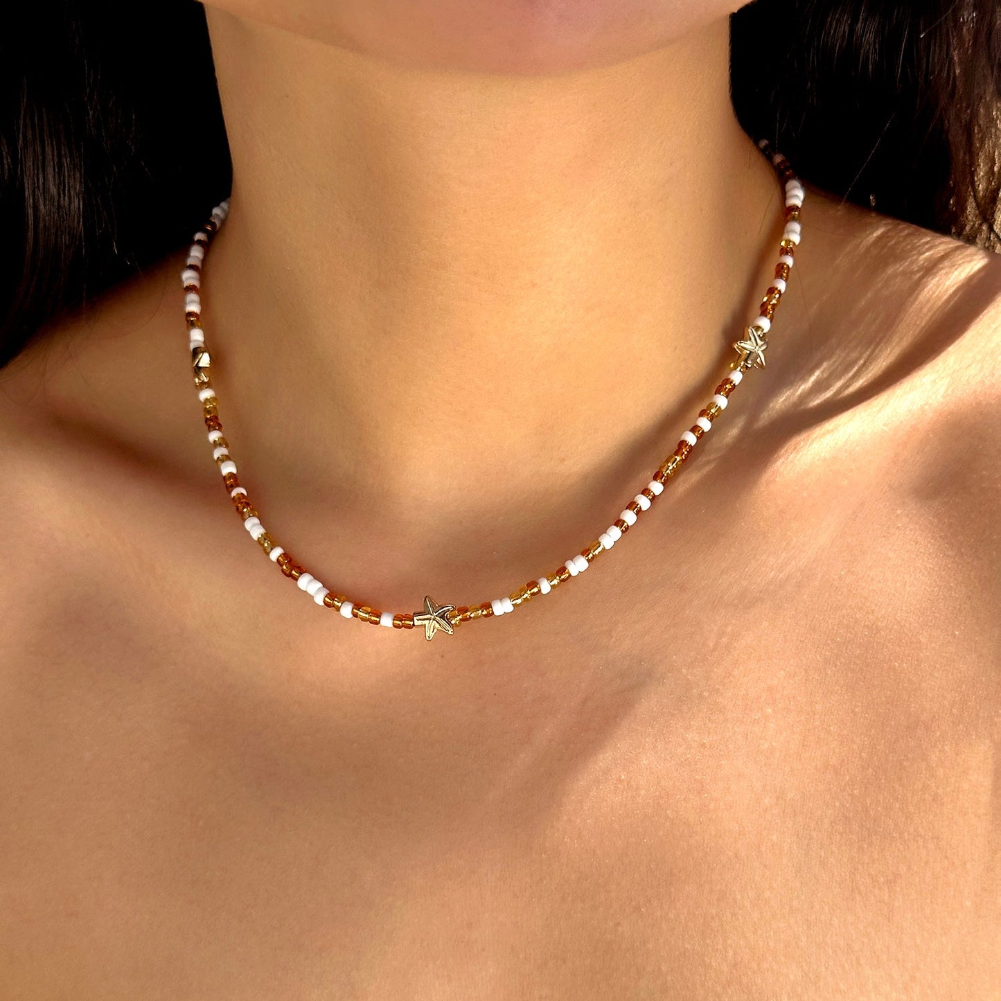 Strawberry Pendant Necklace – Delicate Rice Bead Clavicle Chain with Sweet Starfish and Cherry Details for Women, Beach Parties and Gifts