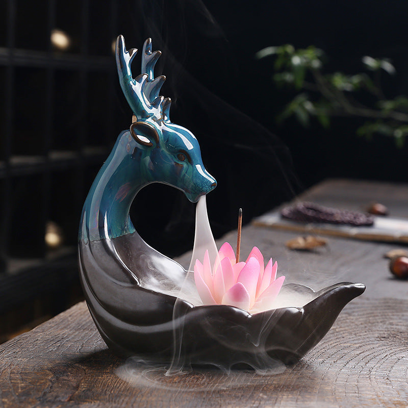 Nordic Deer Ceramic Backflow Incense Burner – Modern Home Decor Aromatherapy Ornament for Living Room, Bedroom and Meditation Spaces