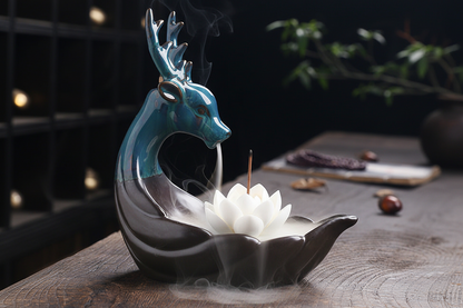 Nordic Deer Ceramic Backflow Incense Burner – Modern Home Decor Aromatherapy Ornament for Living Room, Bedroom and Meditation Spaces