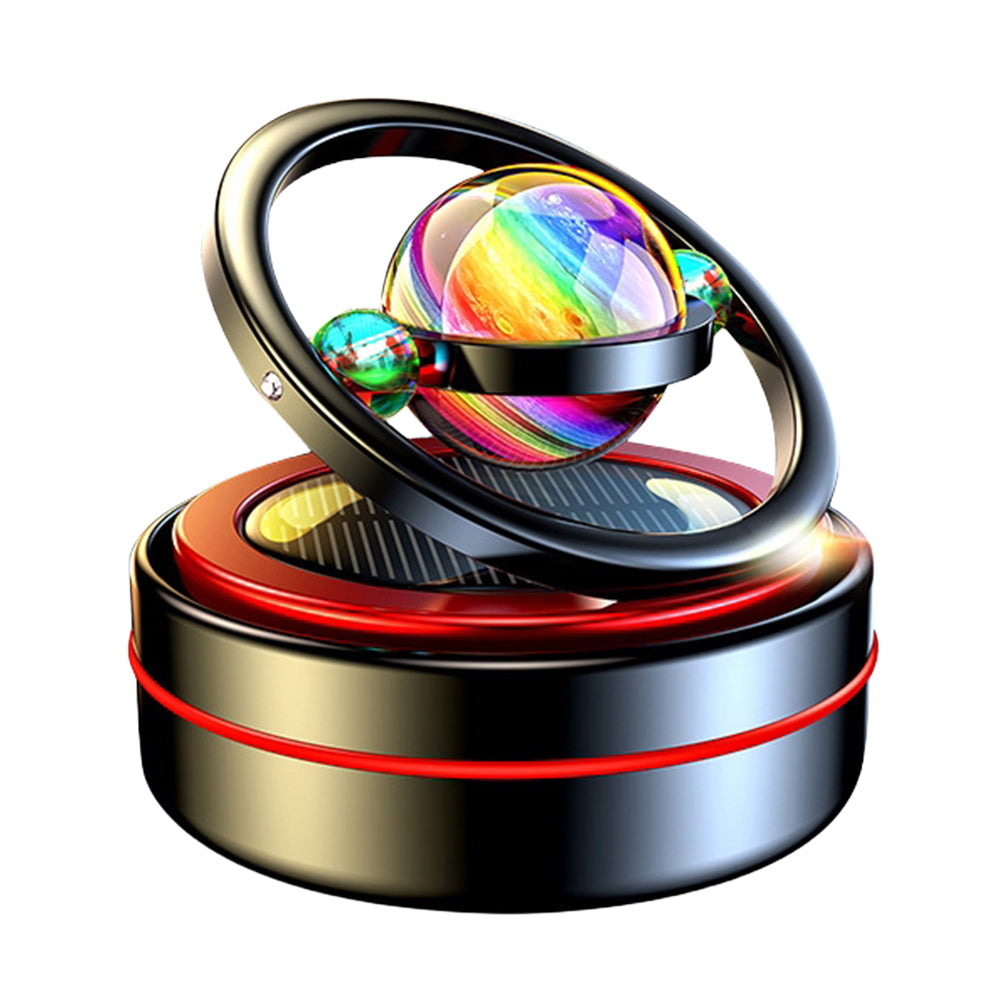 Solar Rotating Car Air Freshener – Aluminum Alloy Aromatherapy Diffuser with Auto Spinning Double Ring Interior Decoration