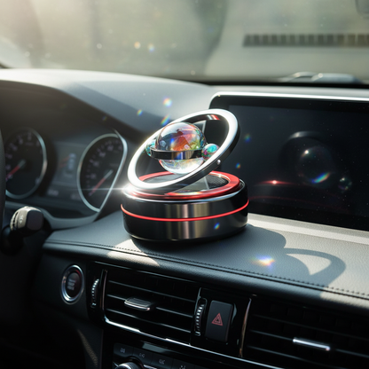 Solar Rotating Car Air Freshener – Aluminum Alloy Aromatherapy Diffuser with Auto Spinning Double Ring Interior Decoration