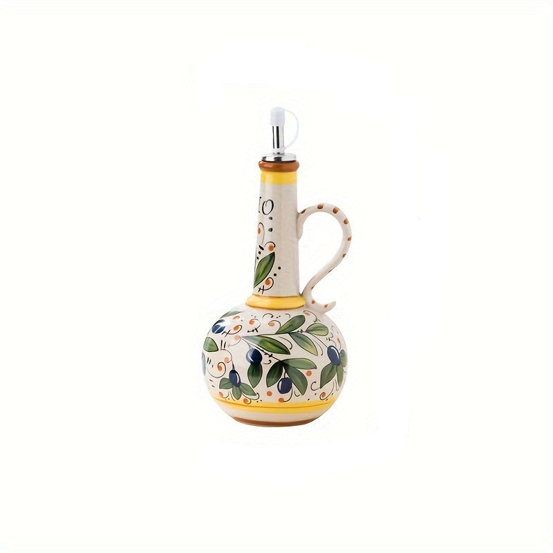 Ceramic Olive Oil Dispenser – BPA-Free Embossed Kitchen Bottle for Olive Oil, Vinegar and Cooking Storage with Elegant Underglaze Design