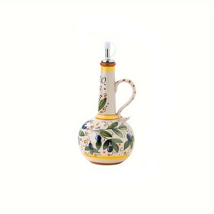 Ceramic Olive Oil Dispenser – BPA-Free Embossed Kitchen Bottle for Olive Oil, Vinegar and Cooking Storage with Elegant Underglaze Design