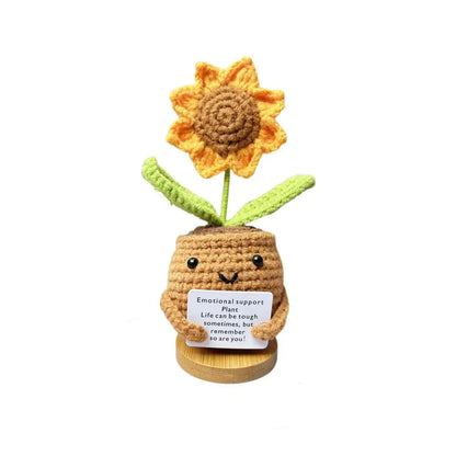 Positive Energy Heart Doll – Handwoven Knitted Flower Plush Ornament with Inspirational Card for Home Decor and Meaningful Gifts