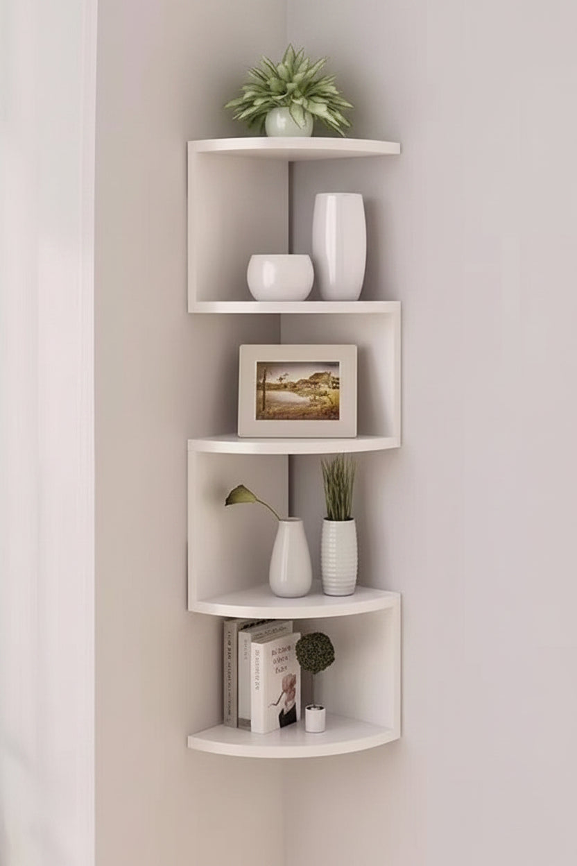 Corner Floating Shelf –5-Tier Wall Mounted Triangular Storage Rack for Bathroom, Bedroom, Living Room and Space Saving Organization