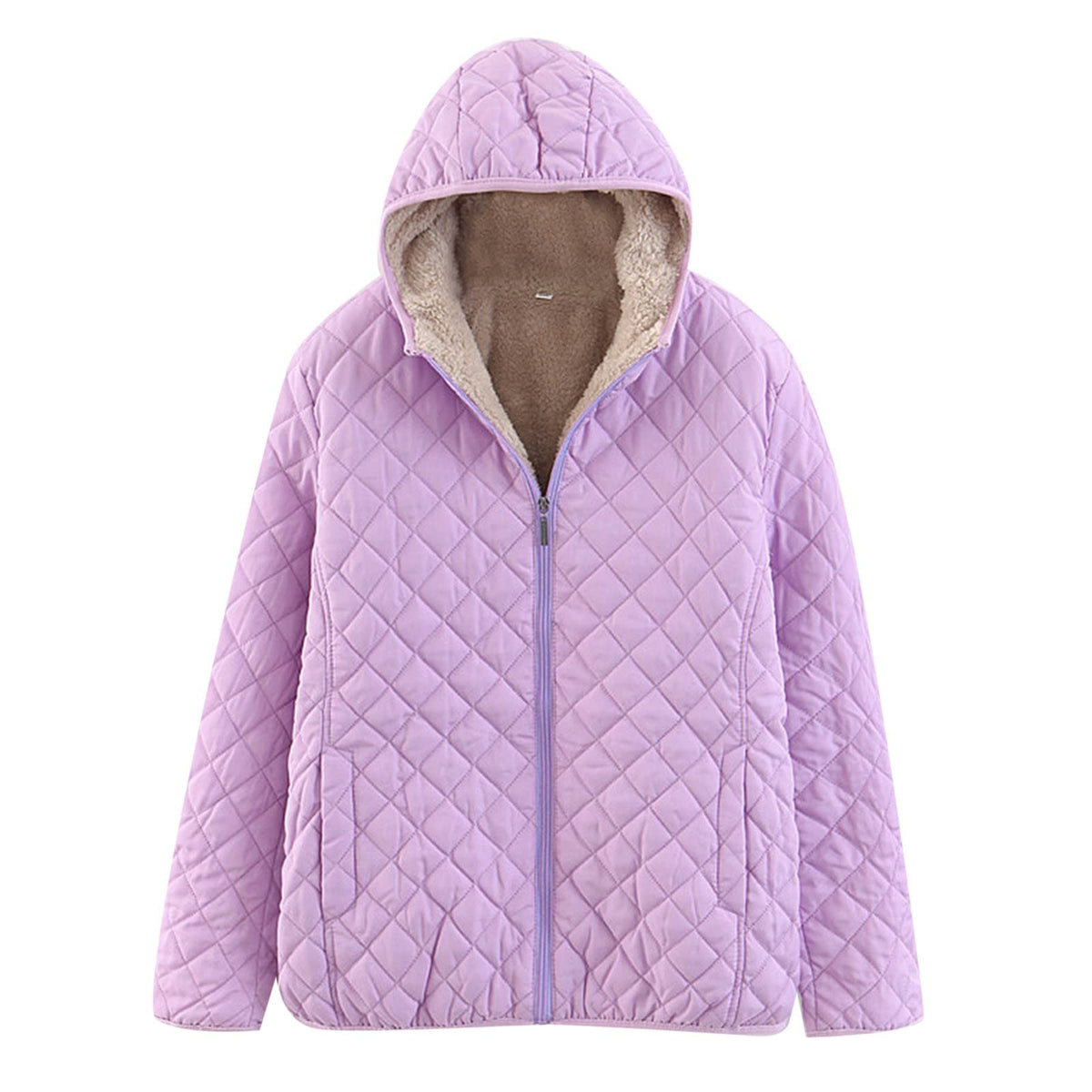 Women's Winter Cotton Parka – Hooded Lamb Wool Padded Jacket with Thick Plaid Lining for Cozy Cold Weather Style