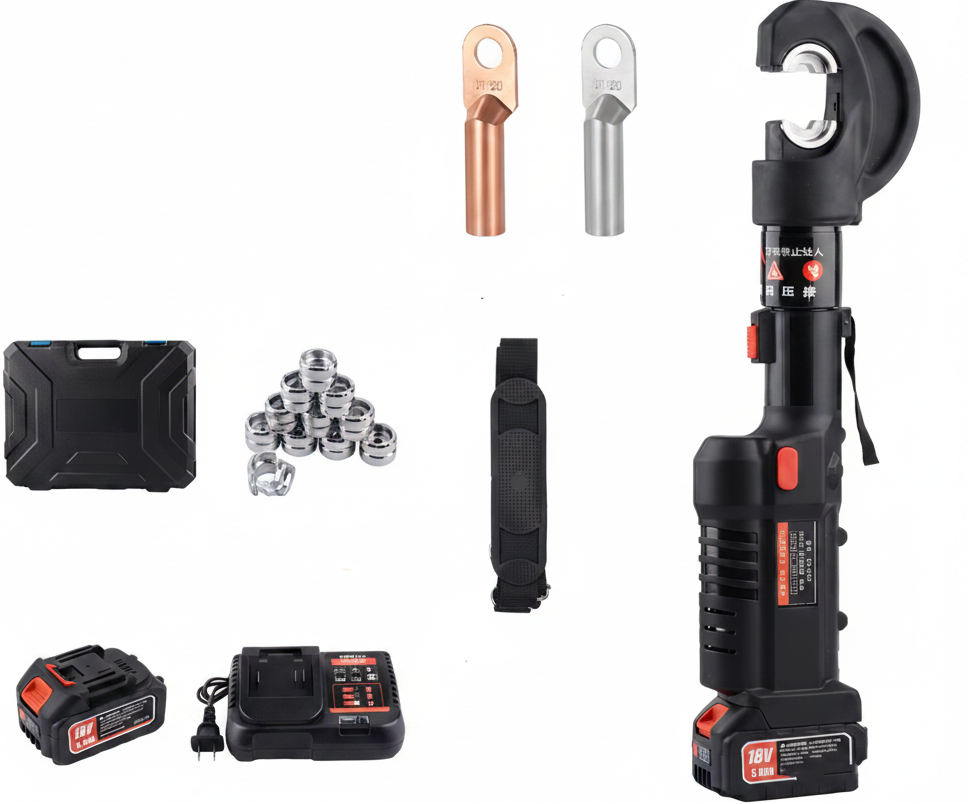 Cordless Hydraulic Crimper – 60-120KN 18V Portable Cable Crimping Tool with 5.0Ah Li-Ion Battery and LED Display for Electrical Work