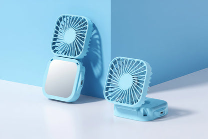 Handheld Portable Fan with Mirror – Compact Rechargeable Personal Cooling Device for Makeup, Travel, Summer Outdoor Use and Everyday Convenience