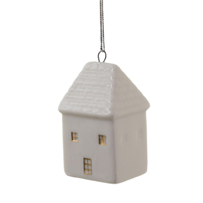 Ceramic Christmas House Ornament – Elegant White Hanging Tree Decoration for Christmas Trees, Wreaths, Holiday Displays and Seasonal Home Decor