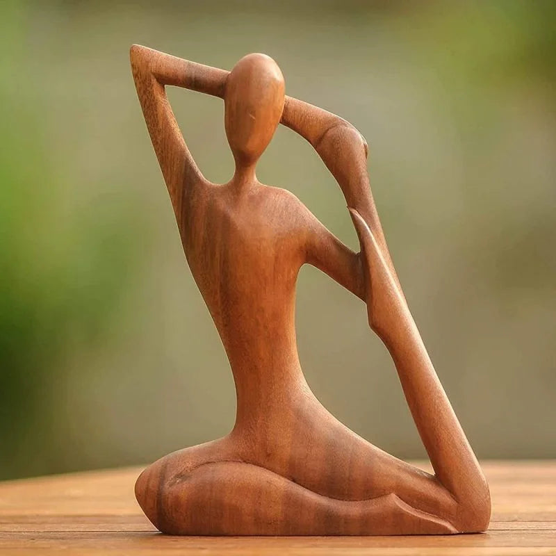 Handmade Yoga Girl Wooden Sculpture - Meditation Pose Statue for Home Decor, Wellness Spaces and Gifts