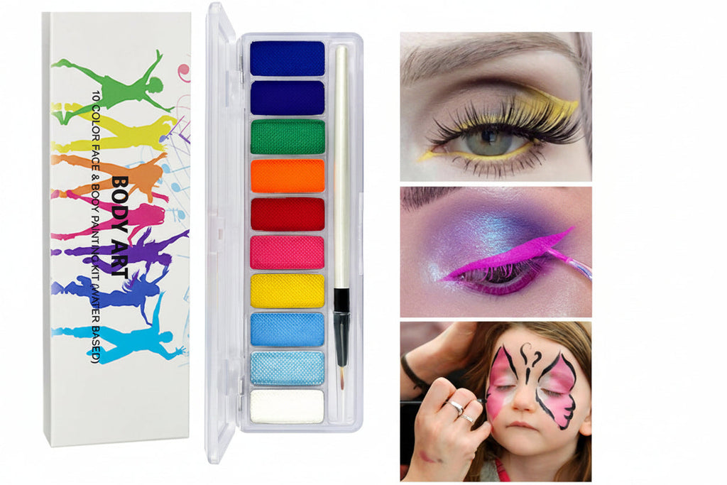 UV Glow Body Paint Set – Neon Fluorescent Face and Body Makeup for Halloween Parties, Festivals and Cosplay Looks