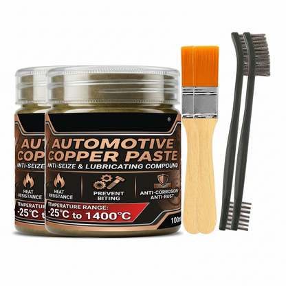 High-Temp Copper Grease 1400°C – Anti-Seize Lubricant for Car Brakes, Exhausts, Spark Plugs and Bolts with Convenient Applicator Brushes