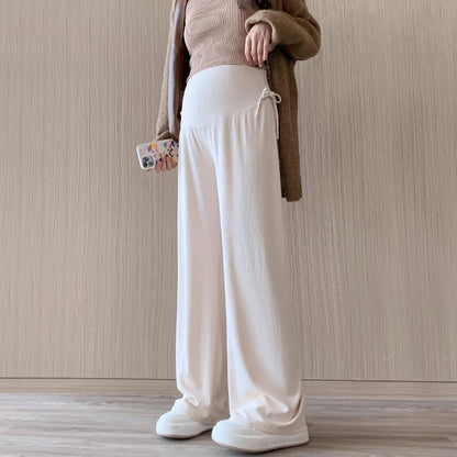 Maternity Wide Leg Trousers – Comfortable Drawstring Pregnancy Pants for Casual Spring and Summer Everyday Wear