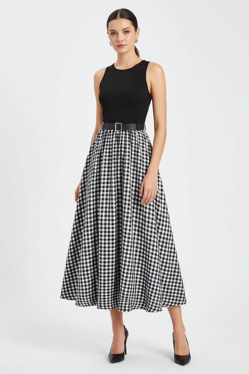 Women’s Summer Sleeveless Dress – Elegant Solid Color Casual Vacation Dress with Waist Belt for Romantic Outings, Parties and Everyday Wear