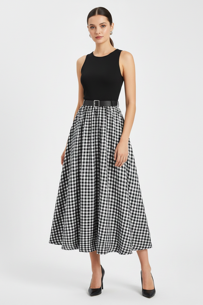 Women’s Summer Sleeveless Dress – Elegant Solid Color Casual Vacation Dress with Waist Belt for Romantic Outings, Parties and Everyday Wear