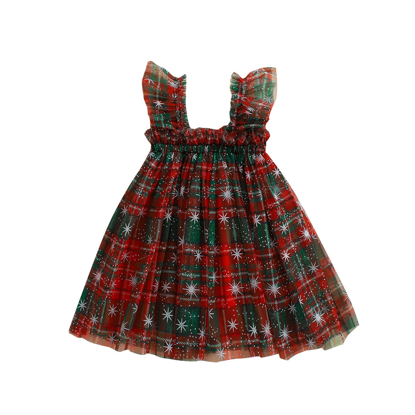 Princess Christmas Tulle Dress – Sleeveless Baby Girl Party Tutu Dress with Candy Cane Print for Holiday Celebrations
