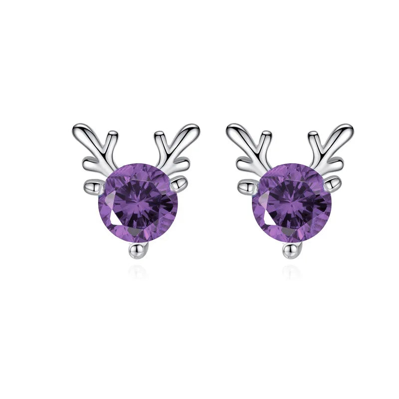 Cartoon Deer Stud Earrings – Cute Crystal Antler Jewelry for Girls, Women and Christmas Gift Giving
