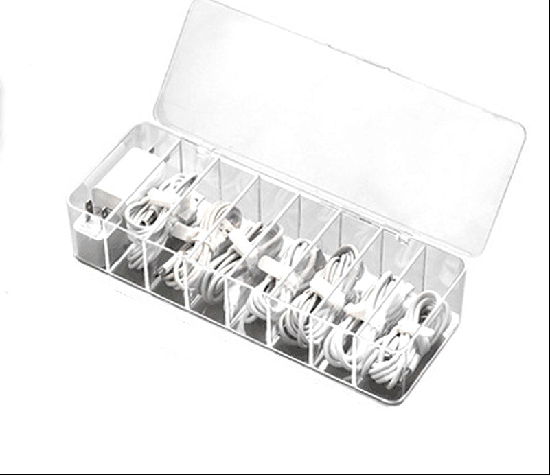 Transparent Cable Storage Box – Divided Grid Organizer for Phone Chargers, USB Data Cables and Household Electronic Accessories