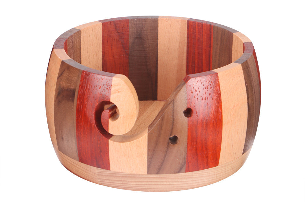 Wooden Yarn Bowl Holder – Round Knitting and Crochet Organizer with Swirl Cutout for Tangle-Free Wool Storage and Craft Projects