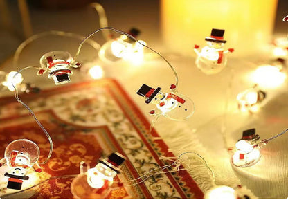 LED Christmas Fairy Lights – 20 LED Battery Powered Santa and Snowflake String Lights for Holiday Home Decorations