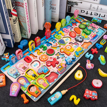 Montessori Magnetic Fishing Puzzle – Wooden Preschool Learning Toy for Number, Shape and Arithmetic Matching, Fine Motor Skills Educational Game