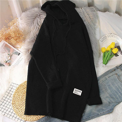 Women's Hooded Knitted Sweater - Thick Longline Winter Pullover for Casual Warm Fashion Styling