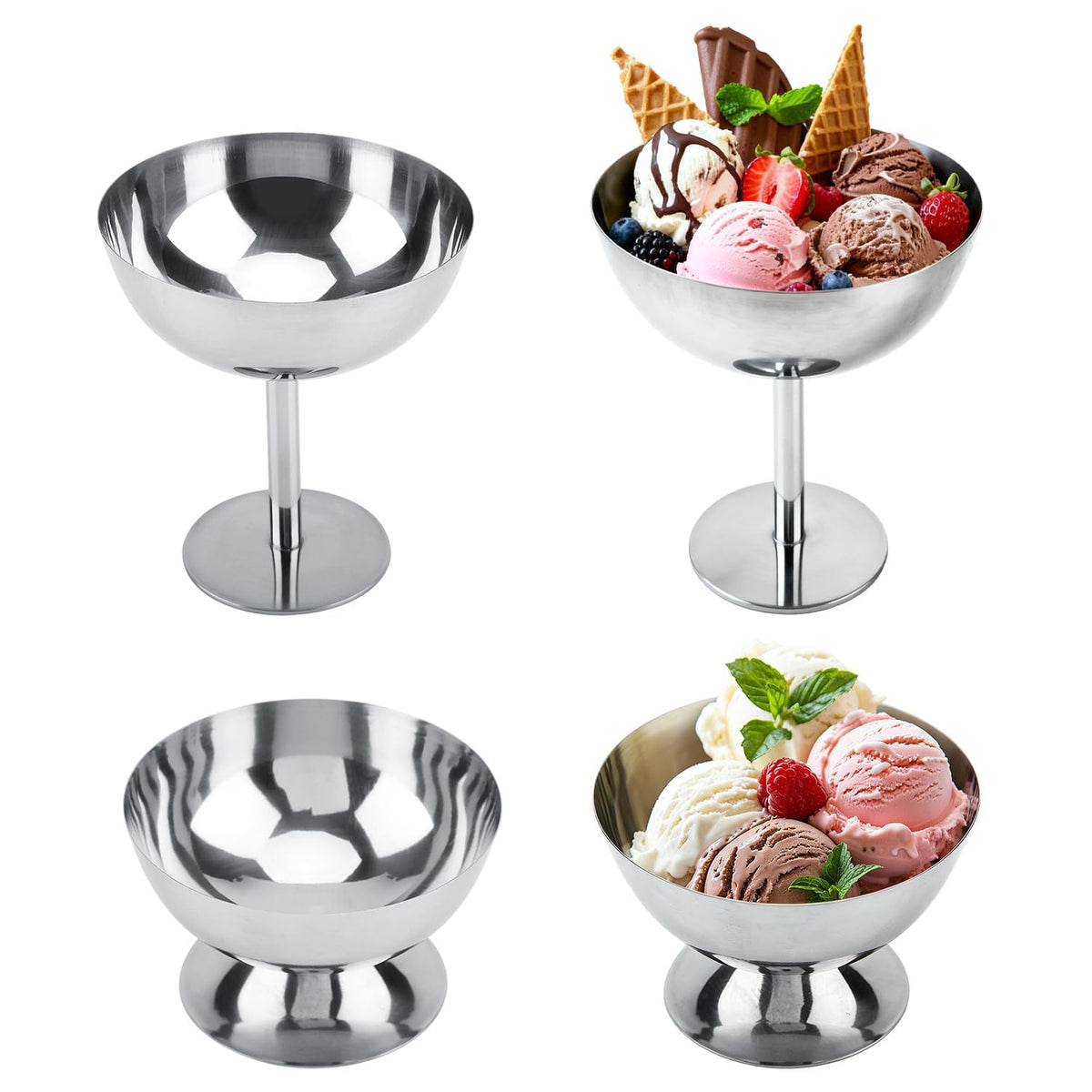 Stainless Steel Goblet Dessert Bowls – Elegant 2026 Ice Cream, Salad, Fruit and Snack Cups for Home Dining, KTV Bars and Parties