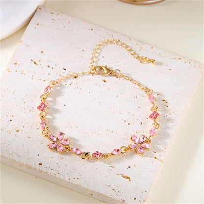 Elegant Crystal Flower Bracelet – Sparkling Zircon Floral Chain Jewelry for Women and Girls, Y2K Sweet Style Accessory for Weddings, Parties and Gifts