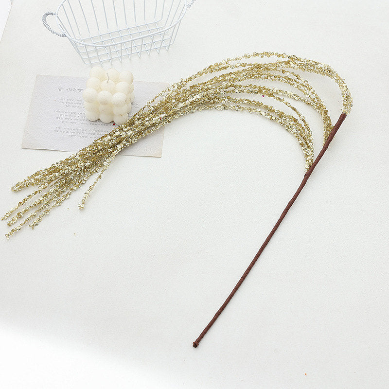 Sequin Glitter Christmas Branch Picks – White Artificial Tassel Wheat Stems for Christmas Trees, Wreaths and Holiday Decorations