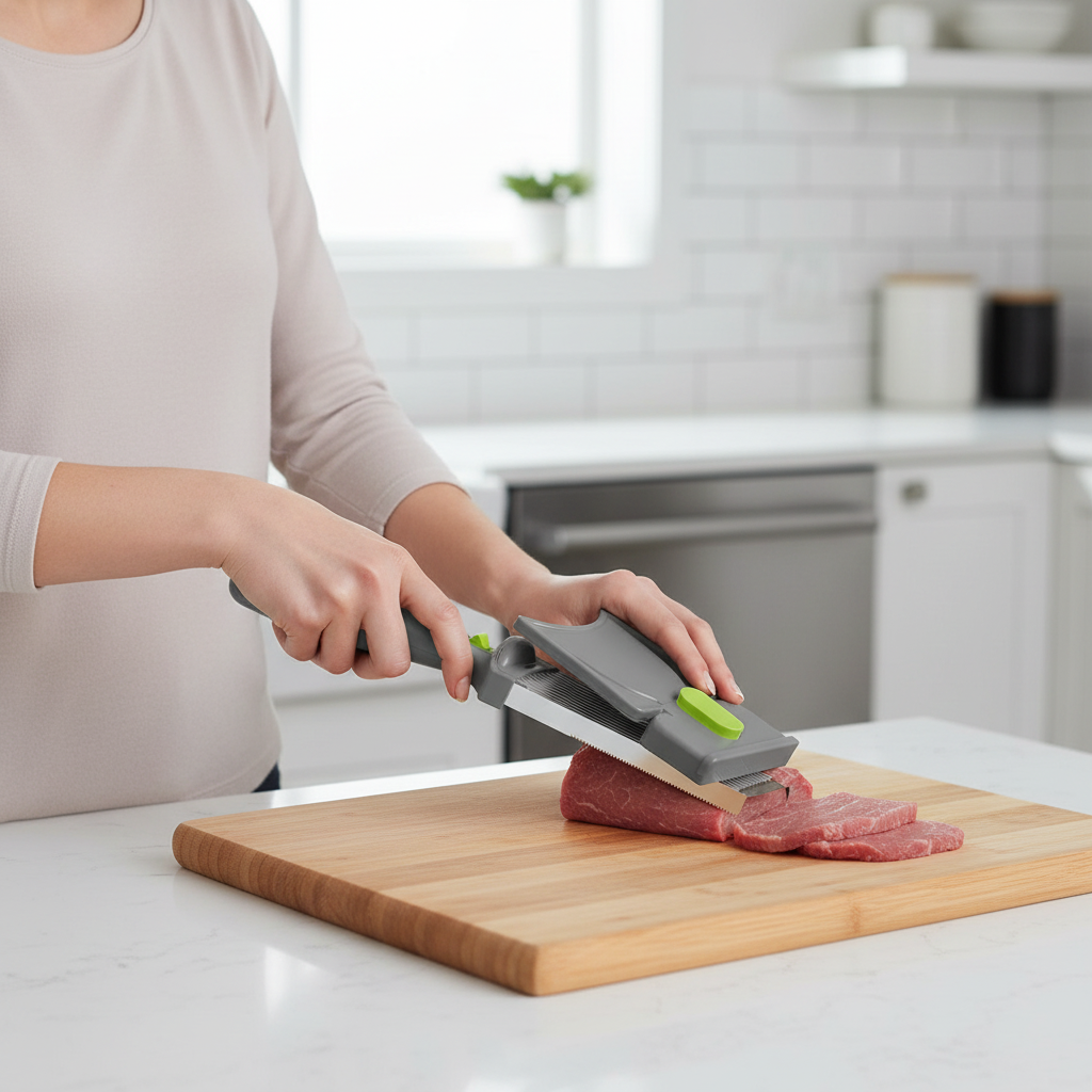 Adjustable Meat Slicer – Stainless Steel Manual Cutter with 2mm or 4mm Thickness Settings for Jerky, Meat and Kitchen Food Preparation