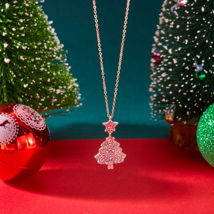 Rhinestone Christmas Tree Necklace – Sparkling Snowflake Pendant with Zircon Accents for Elegant Holiday Jewelry and Gift Giving