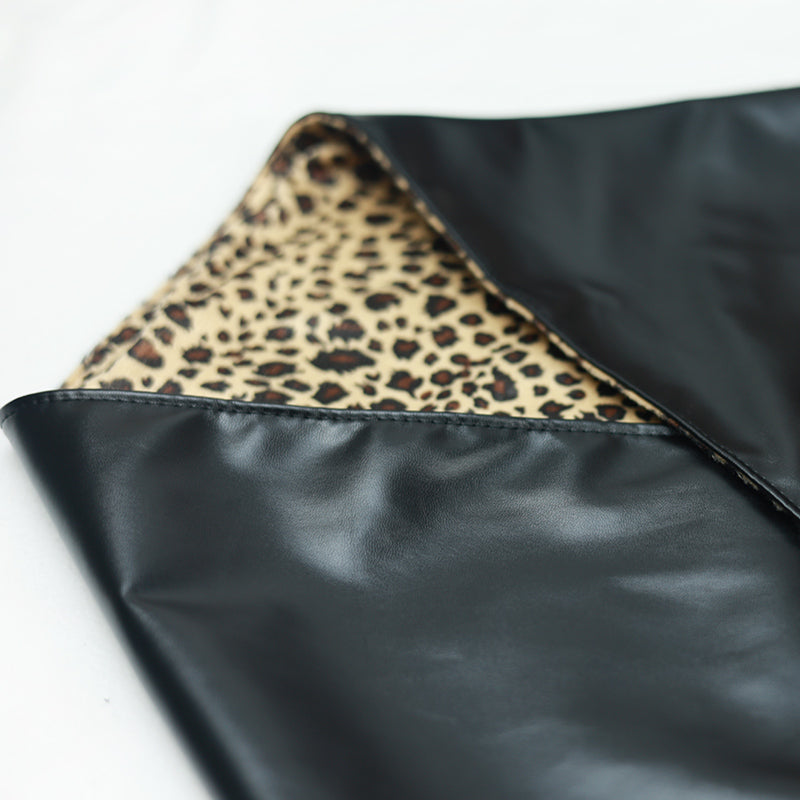 Double Sided Leopard Print Head Scarf – PU Leather Triangle Hijab for Women with Elegant Fashionable Everyday Styling