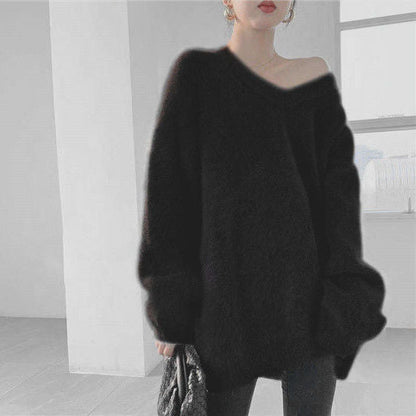 Oversized Knit Pullover Sweater – Women’s Loose Round Neck Long Sleeve Top for Cozy Autumn Winter Layering