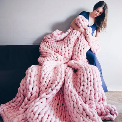 Handmade Chunky Knit Blanket - Thick Wool Throw for Bedroom Decor, Sofa Styling and Cozy Comfort