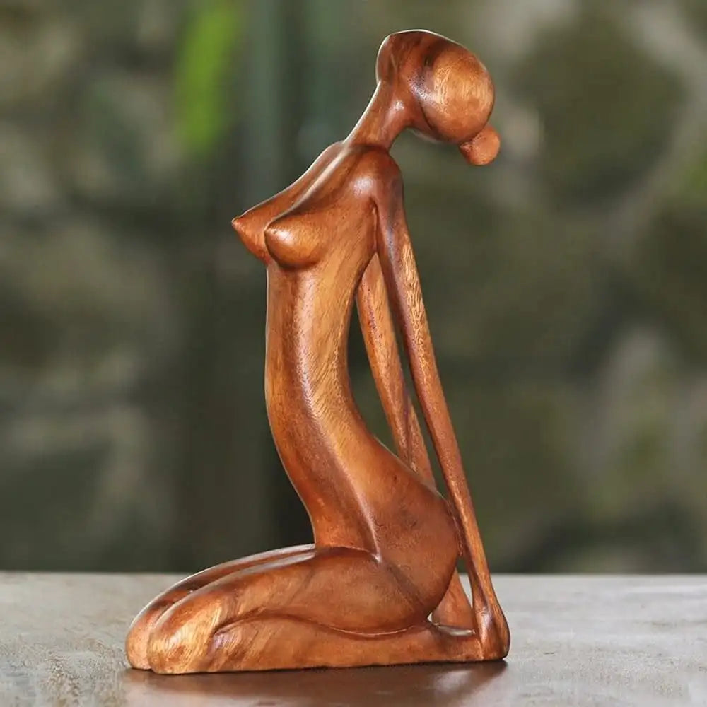 Handmade Yoga Girl Wooden Sculpture - Meditation Pose Statue for Home Decor, Wellness Spaces and Gifts