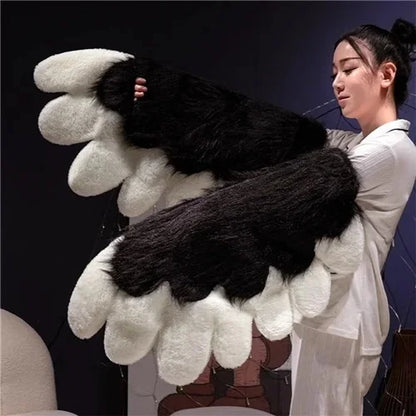 Plush Cat Paw Fingerless Gloves - Soft Warm Mittens for Winter Cosplay, Fashion and Everyday Comfort