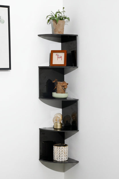 Corner Floating Shelf –5-Tier Wall Mounted Triangular Storage Rack for Bathroom, Bedroom, Living Room and Space Saving Organization