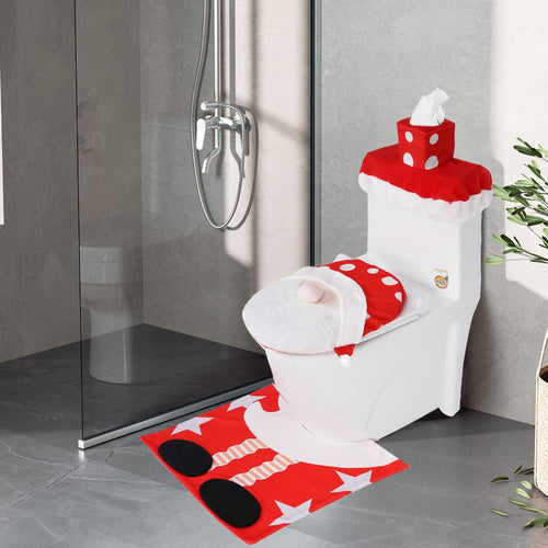 Christmas Toilet Seat Cover Set – Cute Santa and Elk Bathroom Decoration for Festive Holiday Home Makeover and Seasonal Cheer
