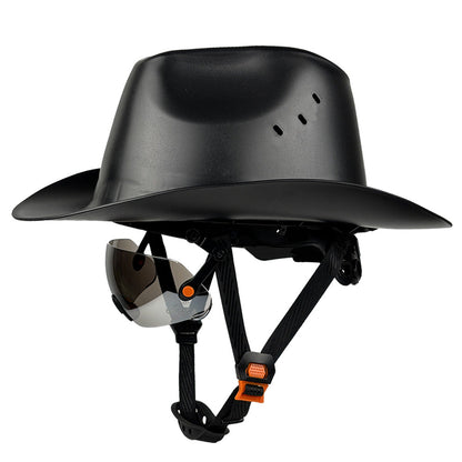 Cowboy Safety Hard Hat – HDPE Wide Full-Brim Construction Helmet with Built-In Sunglasses, Ventilation and Anti-Collision Work Protection