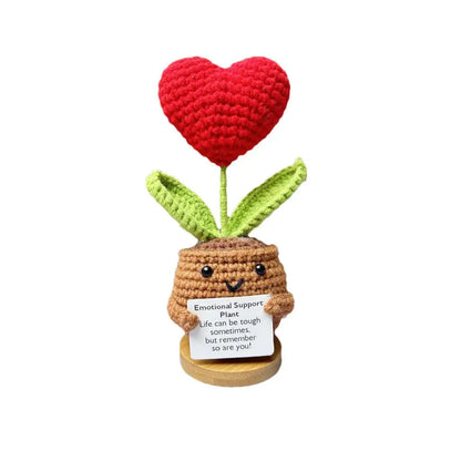 Positive Energy Heart Doll – Handwoven Knitted Flower Plush Ornament with Inspirational Card for Home Decor and Meaningful Gifts