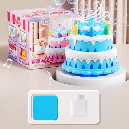 Kawaii Birthday Cake Bubble Machine - Electric Bubble Maker with Music and Lights for Kids Parties and Outdoor Play