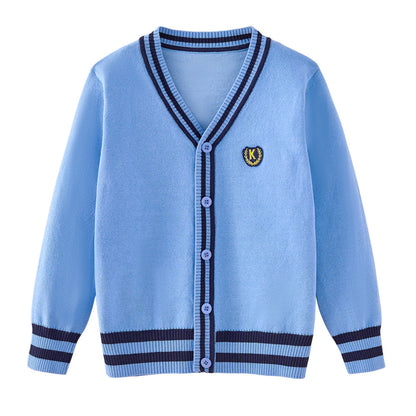 Kids Striped Knit Cardigan - Cotton V-Neck Sweater Coat for Boys and Teenagers, Preppy Style Everyday Outerwear
